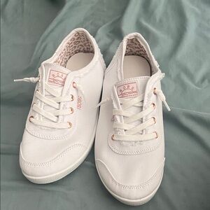 BOBS from Skechers White Canvas Sneakers with Rose Gold Eyelets